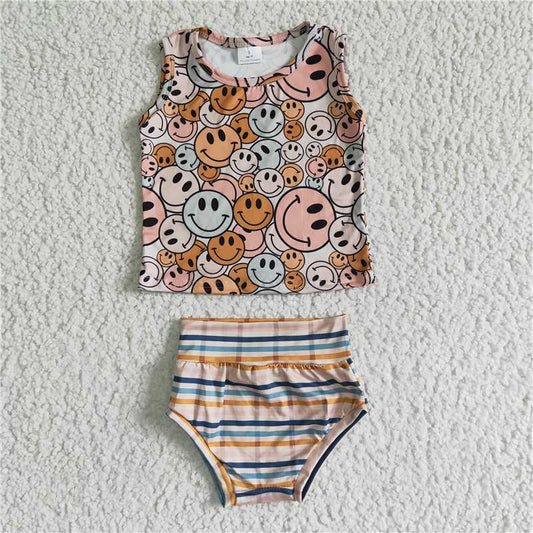 GBO0043 Baby girls smile face bummie sets