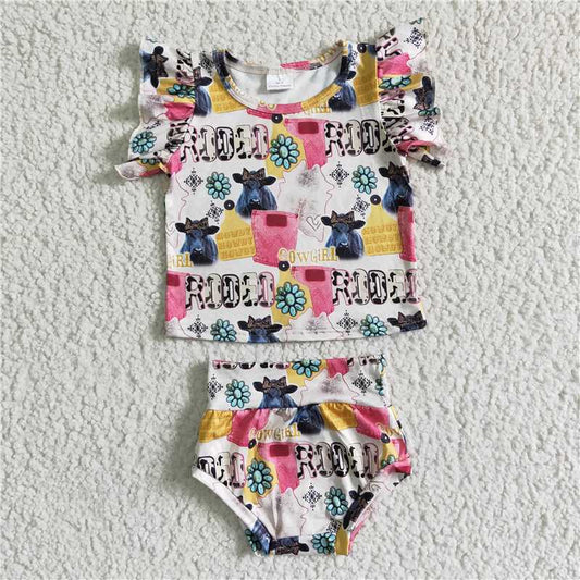 GBO0044  Baby girls western pink rodeo bummie sets