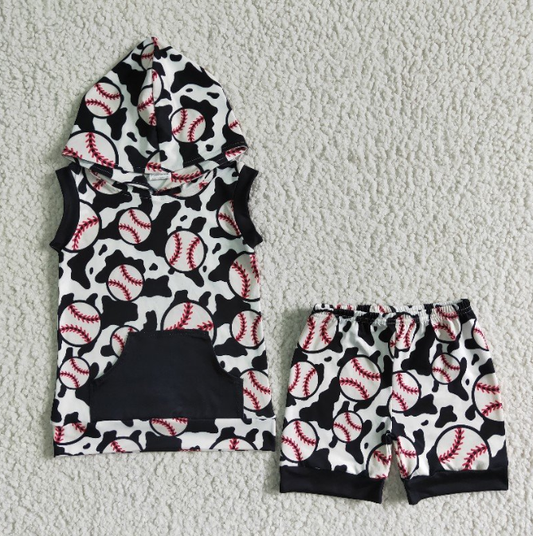 BSSO0065 Baby boys baseball hoodie top summer shorts sets