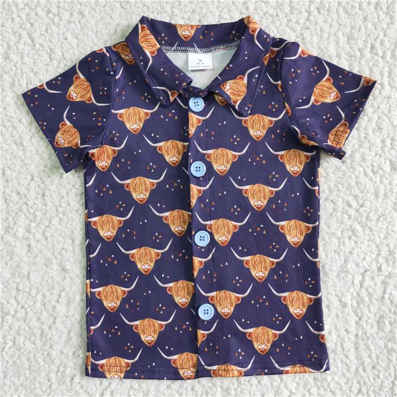 BT0005 Baby Boys western button up navy cow shirts