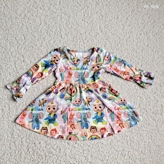 9.29 RTS NO MOQ（In stock）G3-12-2*/- Baby Girls Winter Dress Pig elephant rainbow long sleeve dress