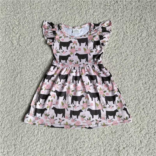 9.29 RTS NO MOQ（In stock）G3-12-4** Baby Girls Winter Dress Light pink floral cow-sleeve dress