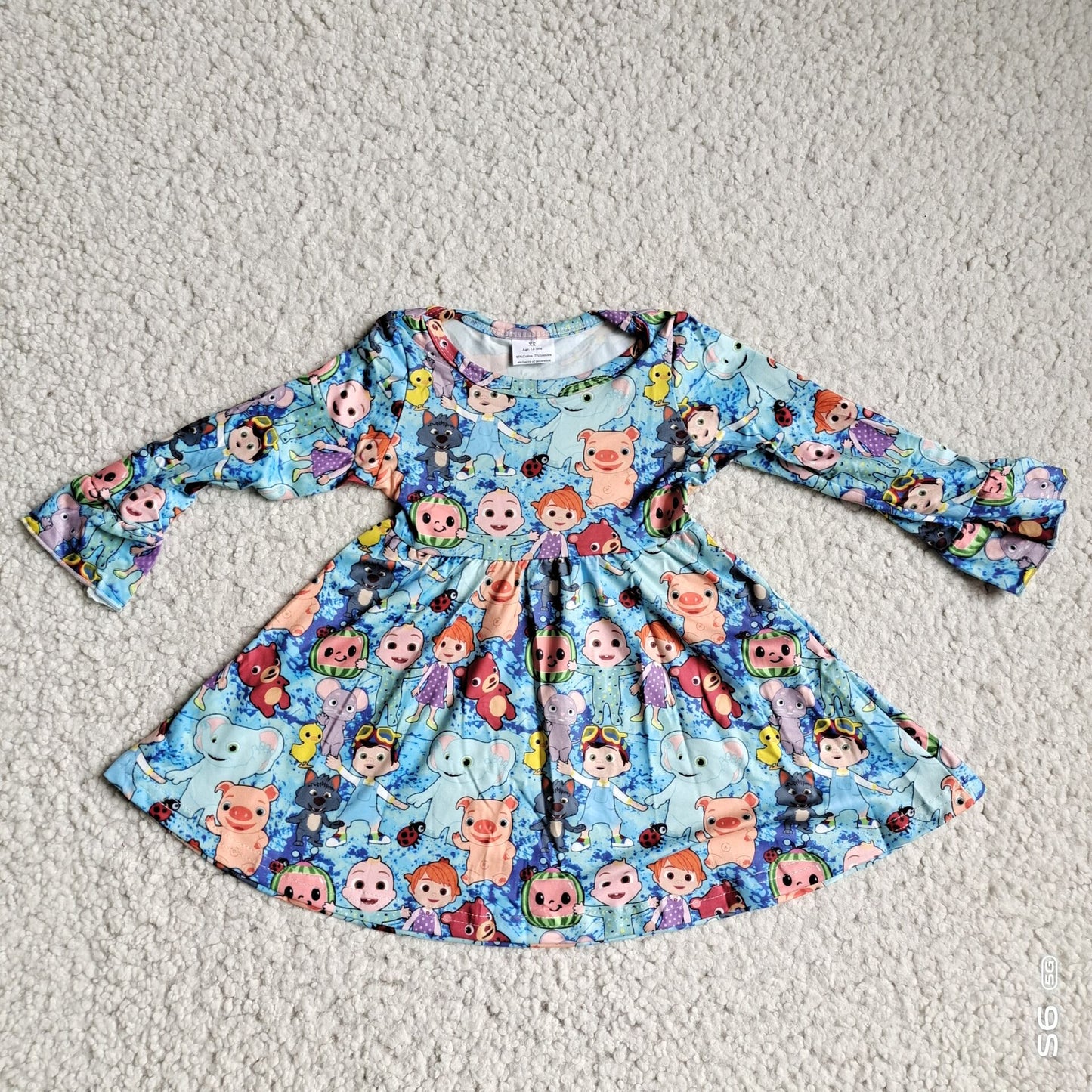9.25 RTS NO MOQ（In stock）G3-12-4;; Baby Girls Winter Dress Pig Pig Kid Mouse Blue Long Sleeve Dress