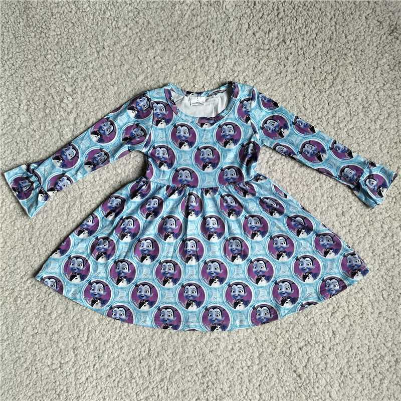 9.25 RTS NO MOQ（In stock）G3-12-4\[ Baby Girls Winter Dress Little Witch Ball Blue Long Sleeve Dress
