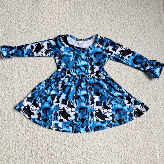 10.4 RTS NO MOQ（In stock）G3-12-4,;' Baby Girls Winter Dress Black horse blue and white long-sleeved dress