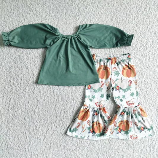 GLP0014Solid top pumpkin pants kids girls fall clothes