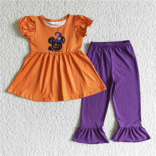 GSPO0117 Girls Halloween Mickey head short-sleeved and long pants suit