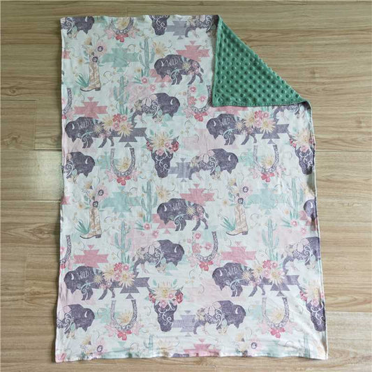 BL0007  Baby kids cow green color western blankets