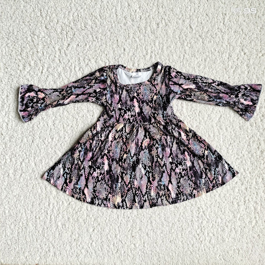 9.29 RTS NO MOQ（In stock）G3-12-6*/ Baby Girls Winter Dress Purple and blue snakeskin flared long-sleeved dress