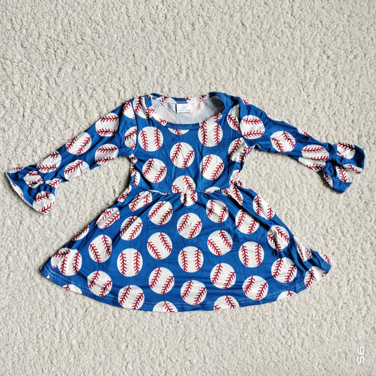 10.3 RTS NO MOQ（In stock）G3-12-6*';. Baby Girls Winter Dress Baseball dark blue flared long-sleeved dress