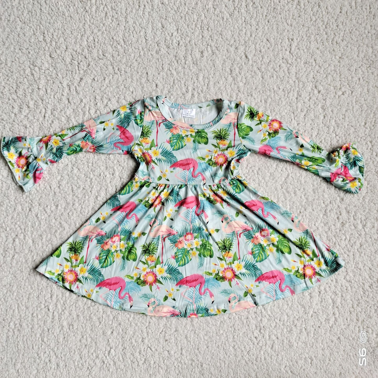 10.3 RTS NO MOQ（In stock）G3-12-5;.. Baby Girls Winter Dress Yellow flower crane leaf long sleeve dress