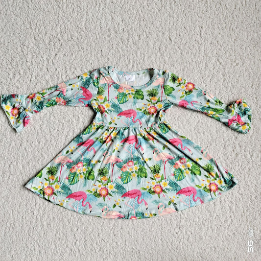 10.3 RTS NO MOQ（In stock）G3-12-5;.. Baby Girls Winter Dress Yellow flower crane leaf long sleeve dress