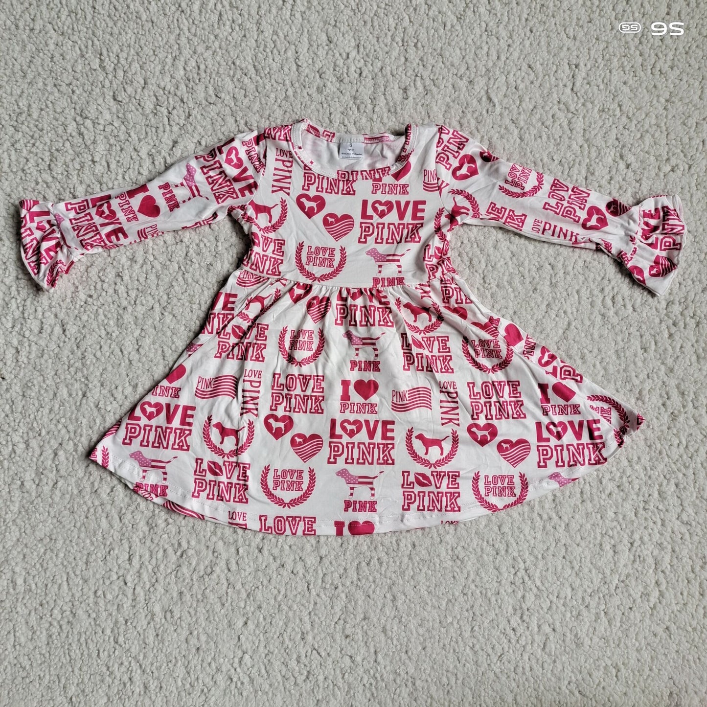 10.3 RTS NO MOQ（In stock）G3-12-5/*. Baby Girls Winter Dress Valentine's Day Pink Letter Long Sleeve Dress