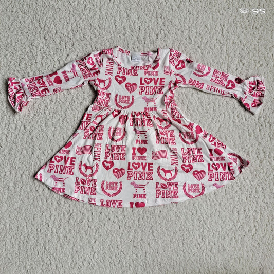 10.3 RTS NO MOQ（In stock）G3-12-5/*. Baby Girls Winter Dress Valentine's Day Pink Letter Long Sleeve Dress
