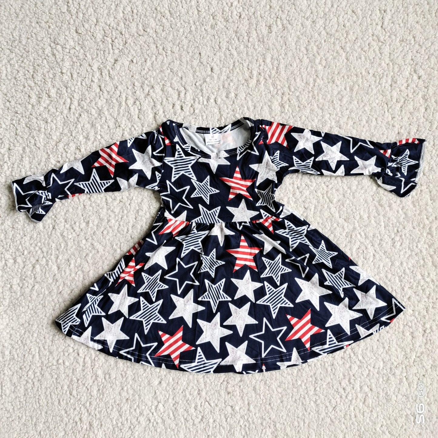 9.25 RTS NO MOQ（In stock）G4-12- Baby Girls Winter Dress Black long-sleeved dress with red and black stripes and five-pointed stars