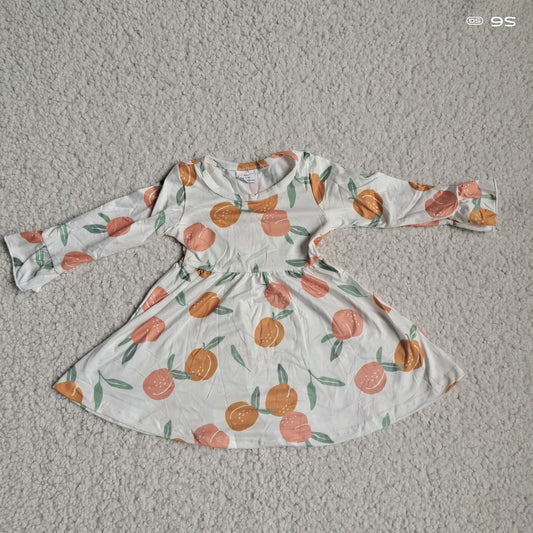 9.29 RTS NO MOQ（In stock）G4-12= Baby Girls Winter Dress Orange peach white long-sleeved dress