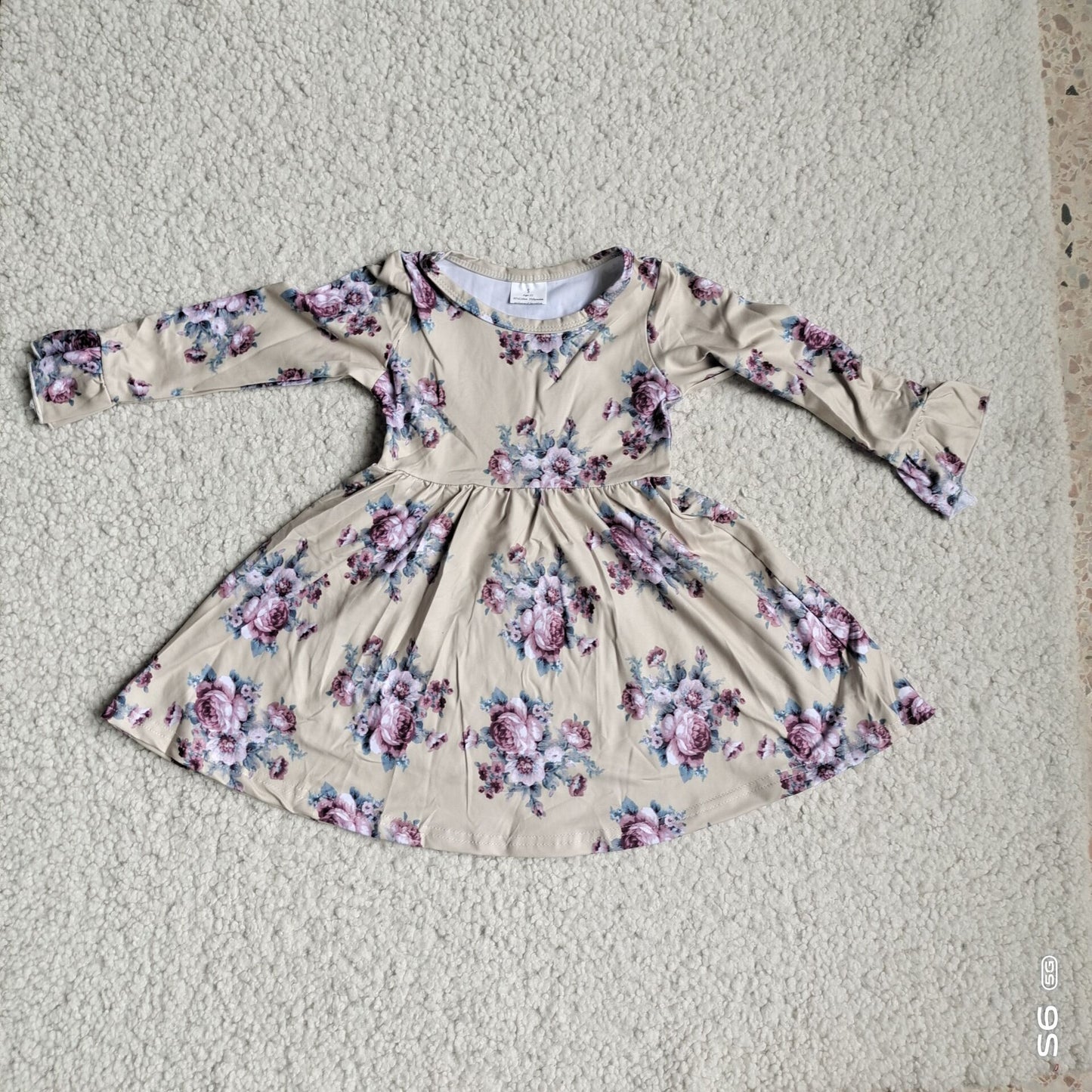 10.3 RTS NO MOQ（In stock）G4-12-= Baby Girls Winter Dress Purple floral gray-yellow long-sleeved dress