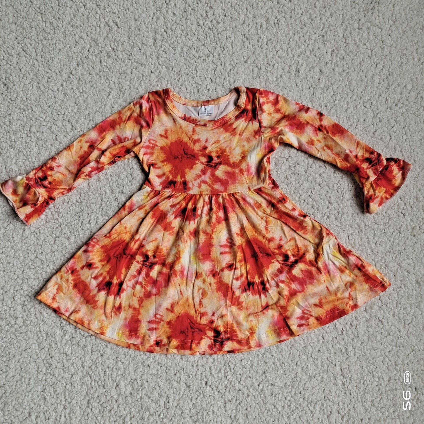 10.3 RTS NO MOQ（In stock）G4-12** Baby Girls Winter Dress Orange and yellow mixed long-sleeved dress