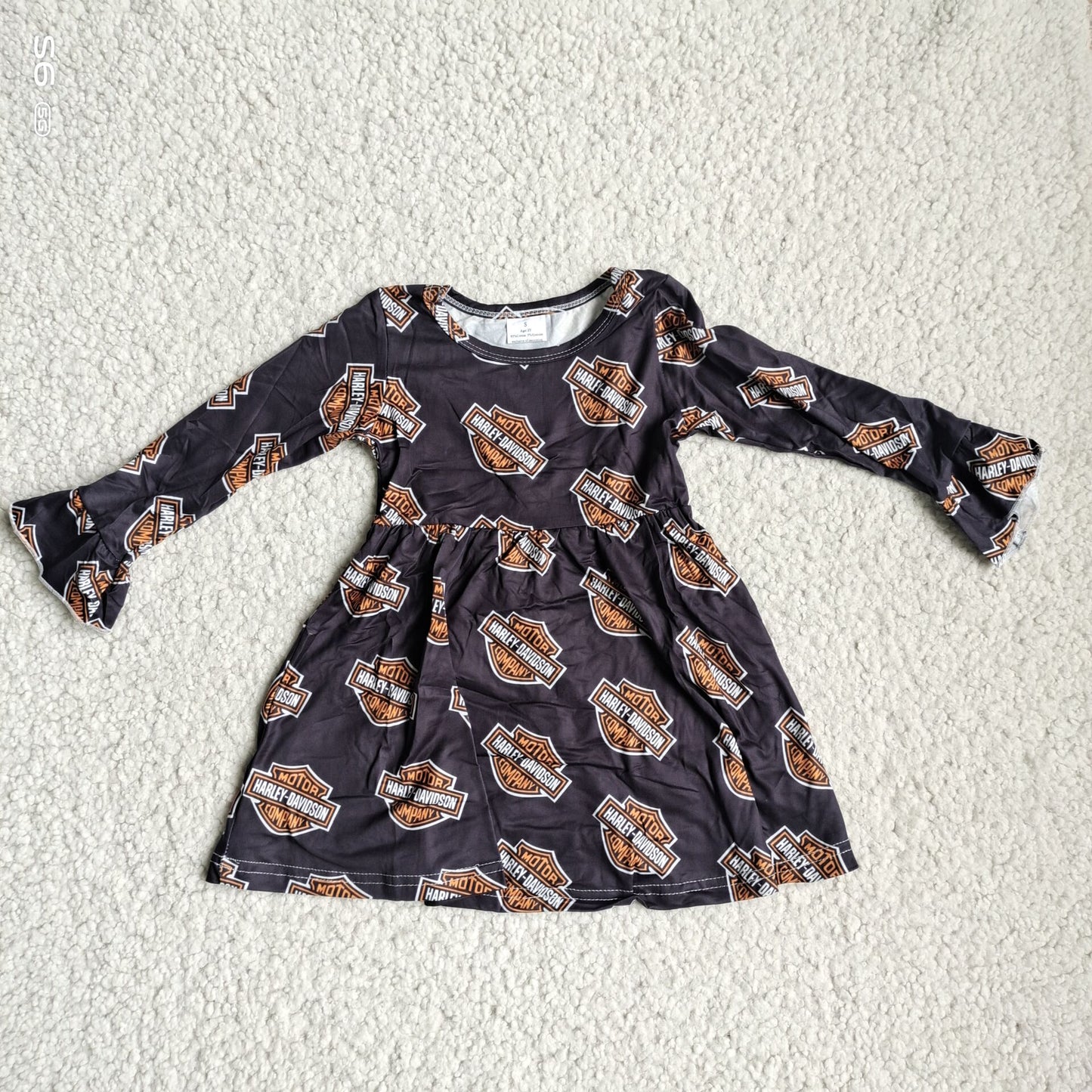 10.3 RTS NO MOQ（In stock）G4-12.; Baby Girls Winter Dress Black long-sleeved dress with orange and white letters