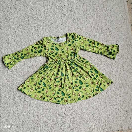 9.27 RTS NO MOQ（In stock）G4-12-1- Baby Girls Winter Dress Green pea leaf long sleeve dress