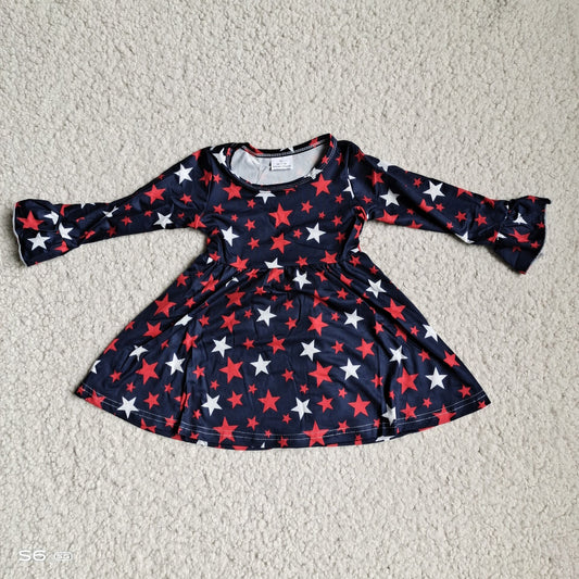 9.27 RTS NO MOQ（In stock）G4-12-1] Baby Girls Winter Dress Red and white five-pointed star long-sleeved dress