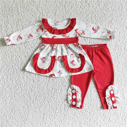 GLP0050 Girls Santa Claus Pocket Long Sleeve Pants Set