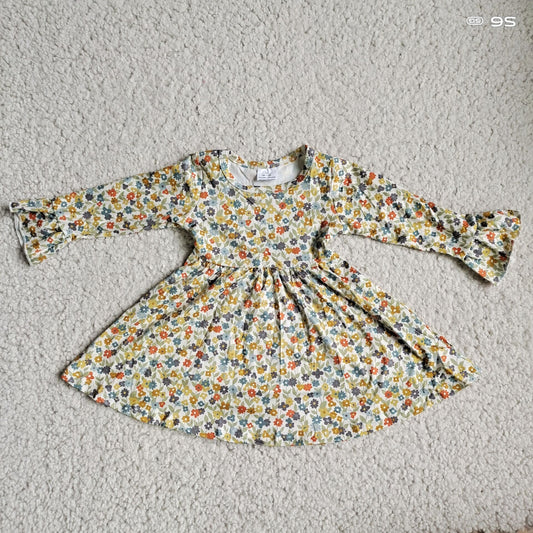9.27 RTS NO MOQ（In stock）G3-20'. Baby Girls Winter Dress Orange green floral beige long-sleeved dress