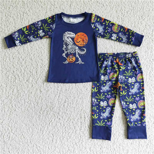 BLP0025Dinosaur pumpkin set baby boy Halloween pajamas