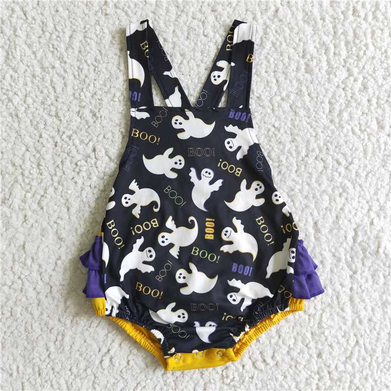 SR0074  Baby girls Halloween ghost ruffle bubbles rompers