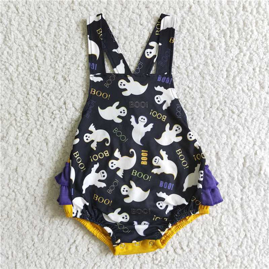 SR0074  Baby girls Halloween ghost ruffle bubbles rompers