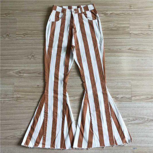 P0010  Brown stripe denim pants adult jeans