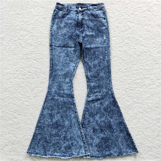 P0011  Mommy and Me Adult Baby Girls Navy Denim Bell Flare Pants Jeans