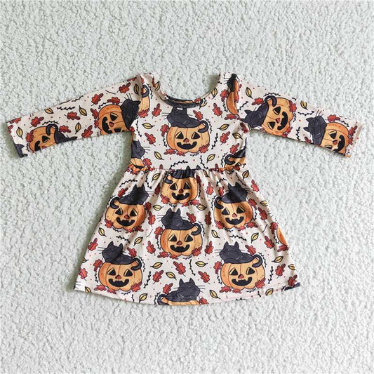 GLD0065 Baby girls Halloween pumpkin face knee length dresses