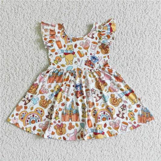 GSD0134 Winnie the Pooh Mickey Pumpkin Flying Sleeve Dress