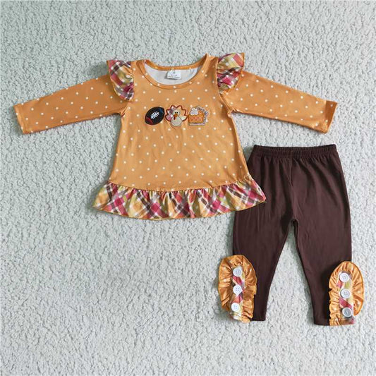 GLP0035Football turkey pumpkin pie girls thanksgiving clothing
