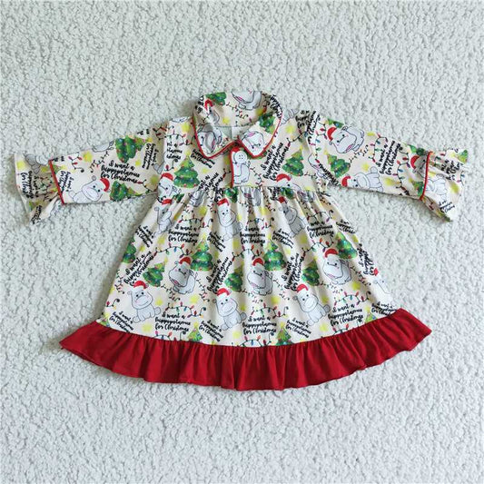 11.26 RTS NO MOQ （In stock）GLD0078 Baby girls Christmas Hippo gown pajamas dresses