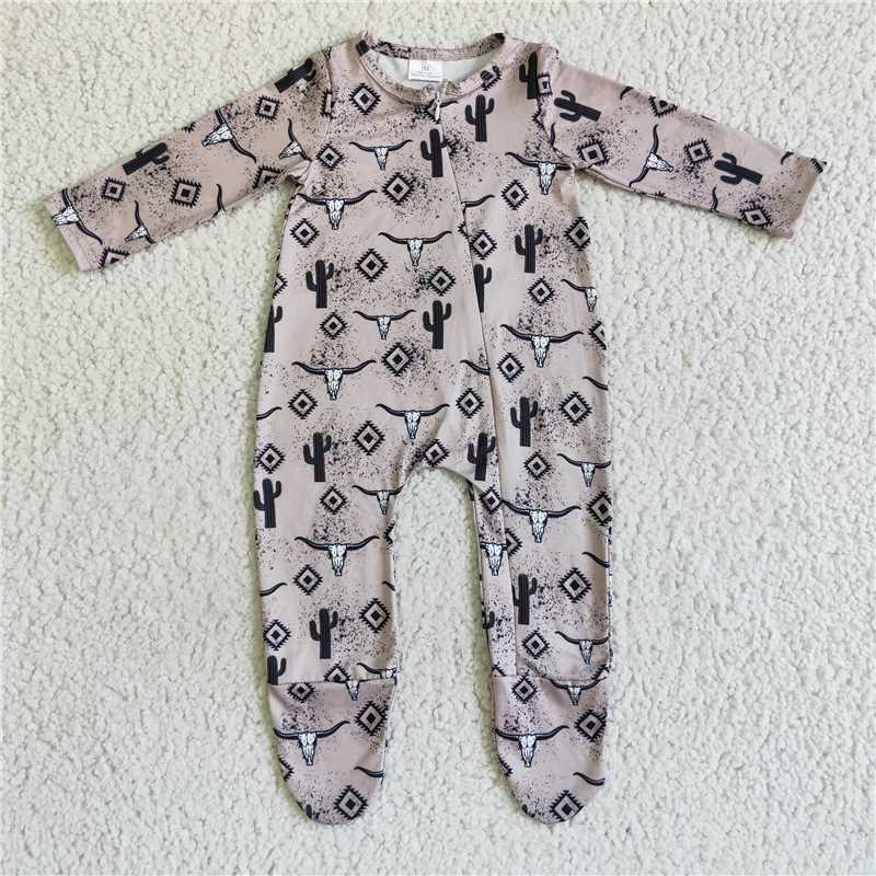 Baby kids western style bull head cactus long stockings romper