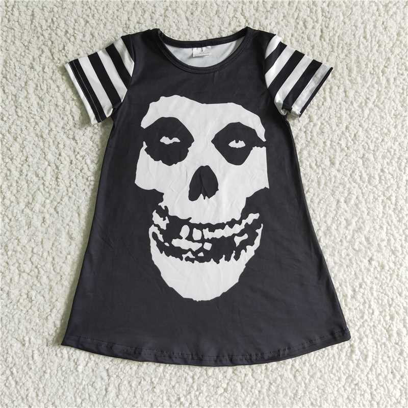GSD0137 Black and white skull short-sleeved dress