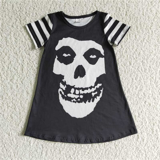 GSD0137 Black and white skull short-sleeved dress