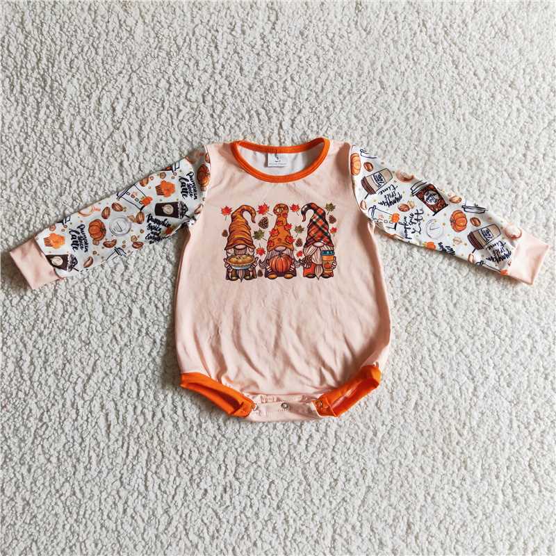 RTS LR0155 Thanksgiving Three Little People Pumpkin Long Sleeve Onesie