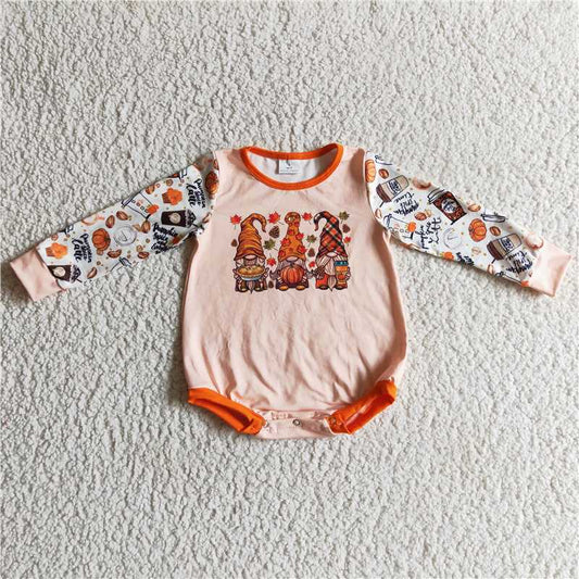 RTS LR0155 Thanksgiving Three Little People Pumpkin Long Sleeve Onesie