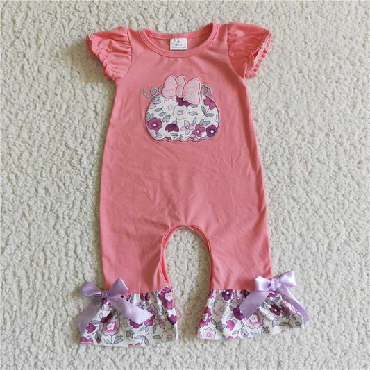 SR0097  Baby girls pink purple floral ruffle rompers