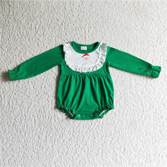 12.4 RTS NO MOQ （In stock）LR0173 Baby girls green santa Christmas rompers