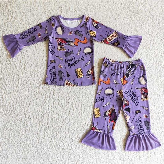 GLP0100Long sleeves witches girls Halloween pajamas
