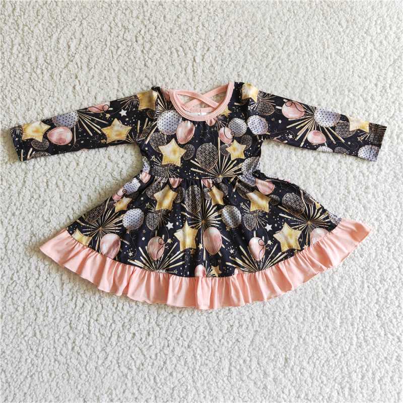 12.17 RTS NO MOQ （In stock）GLD0107 Baby girls new year balloon dresses