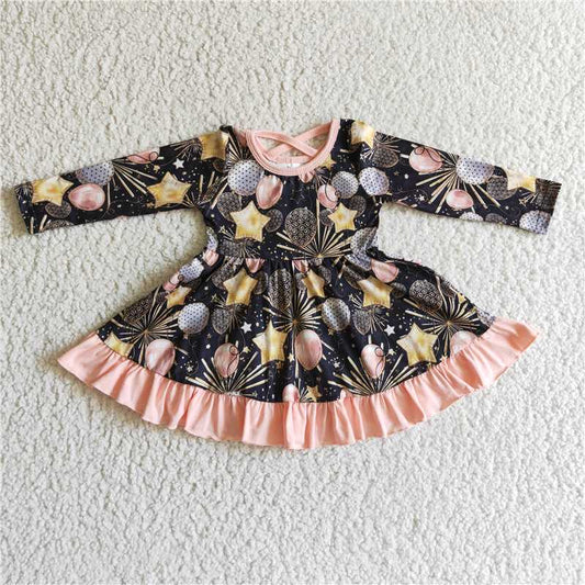 12.17 RTS NO MOQ （In stock）GLD0107 Baby girls new year balloon dresses