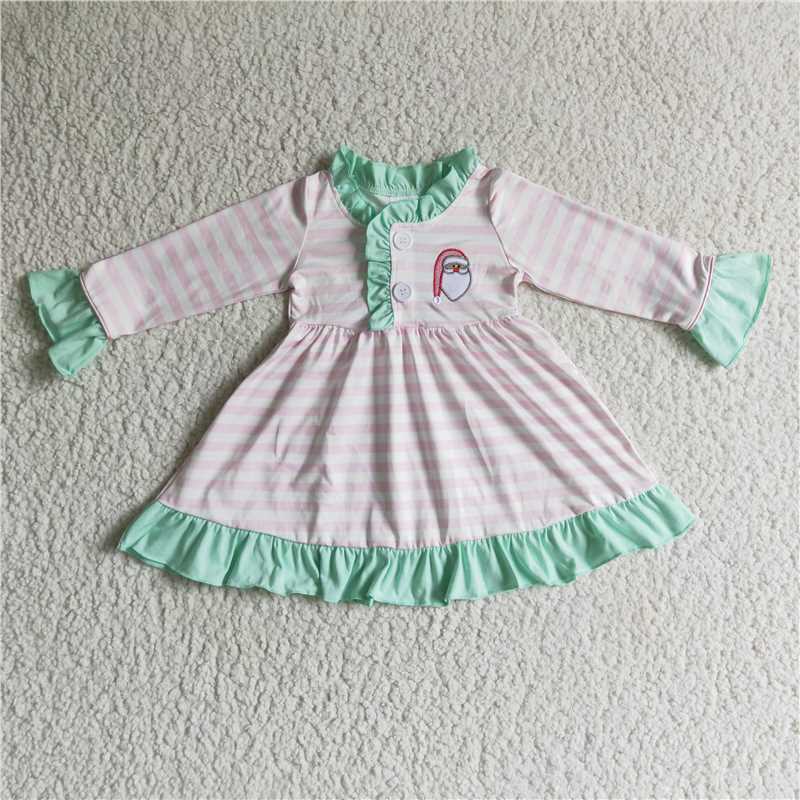 11.26 RTS NO MOQ （In stock）GLD0069 Baby girls Christmas santa long sleeve gowns dresses