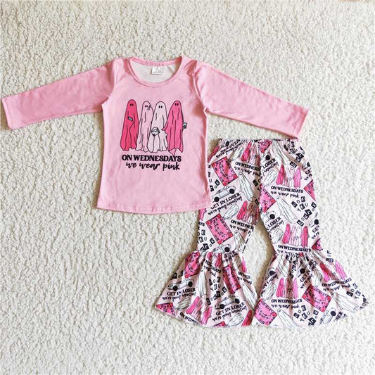 GLP0173On wednesdays we wear pink ghost girls Halloween clothes