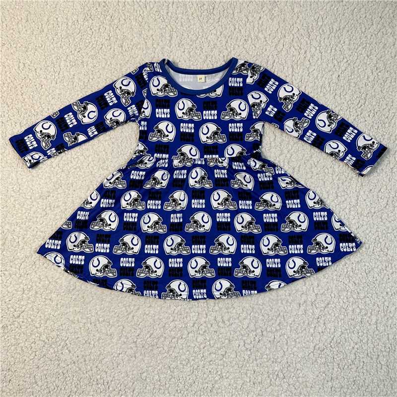 9.24 RTS NO MOQ（In stock）G4-12-4*. Baby Girls Winter Dress White hockey cap and blue long-sleeved dress