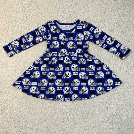 9.24 RTS NO MOQ（In stock）G4-12-4*. Baby Girls Winter Dress White hockey cap and blue long-sleeved dress
